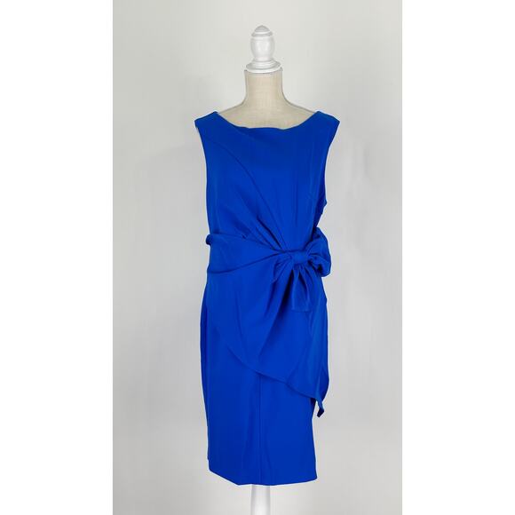 Fehaute Boat Neck Sleeveless Bow Sheath Cocktail Dress Blue Womens Size 12 New - Picture 2 of 12